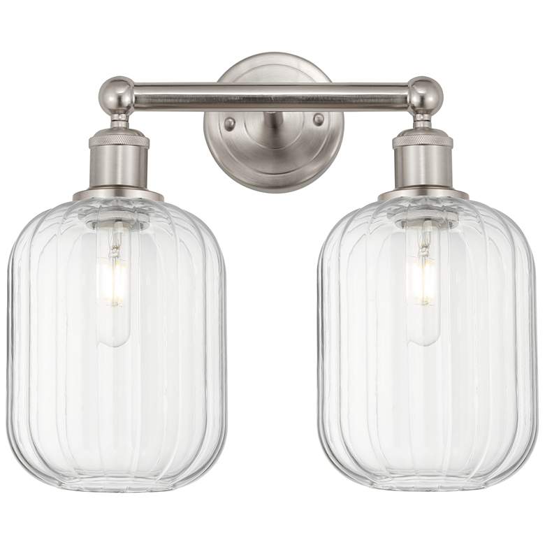 Image 1 Edison Preston 16"W 2 Light Nickel Bath Light w/ Clear Jar Shade