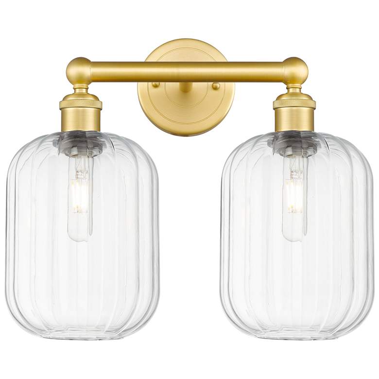 Image 1 Edison Preston 16"W 2 Light Satin Gold Vanity Light w/ Clear Jar Shade