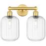 1_Edison Preston 16"W 2 Light Satin Gold Vanity Light w/ Clear Jar Shade