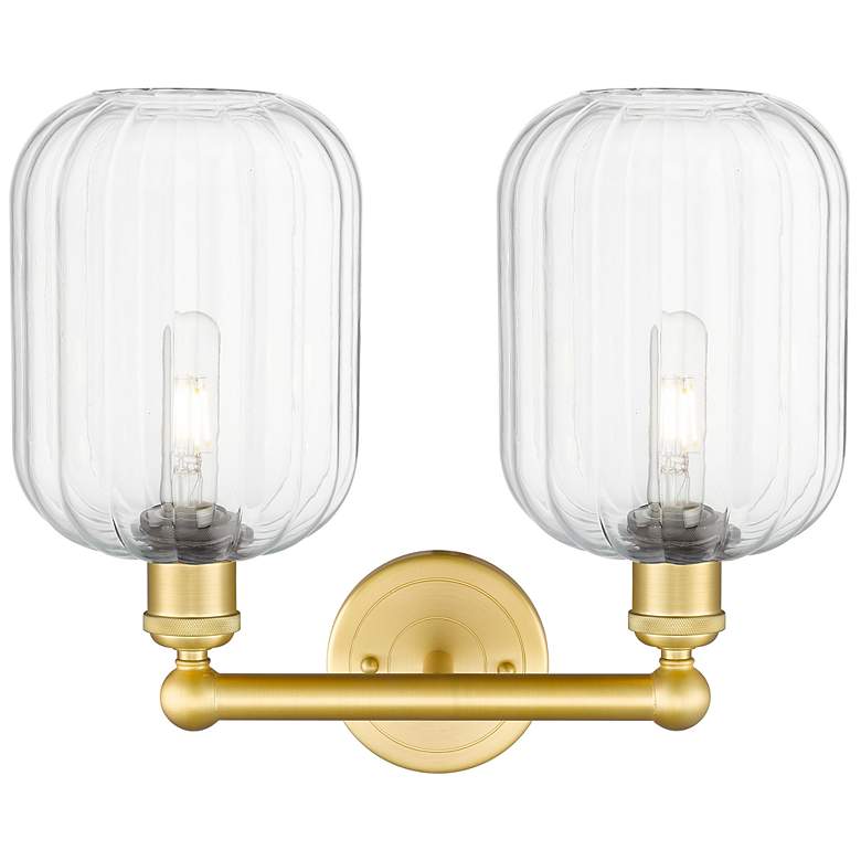 Image 2 Edison Preston 16"W 2 Light Satin Gold Vanity Light w/ Clear Jar Shade more views