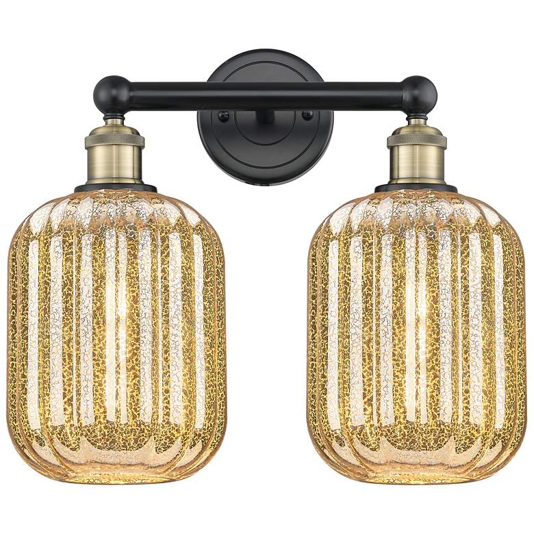 Image 1 Edison Preston 16"W 2-Lt Black Brass Bath Light w/ Mercury Jar Shade