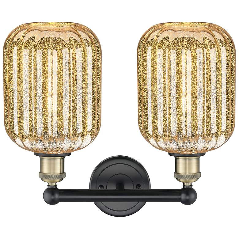 Image 2 Edison Preston 16"W 2-Lt Black Brass Bath Light w/ Mercury Jar Shade more views