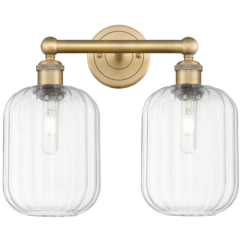 Image 1 Edison Preston 16"W 2-Lt Brushed Brass Bath Light w/ Clear Jar Shade