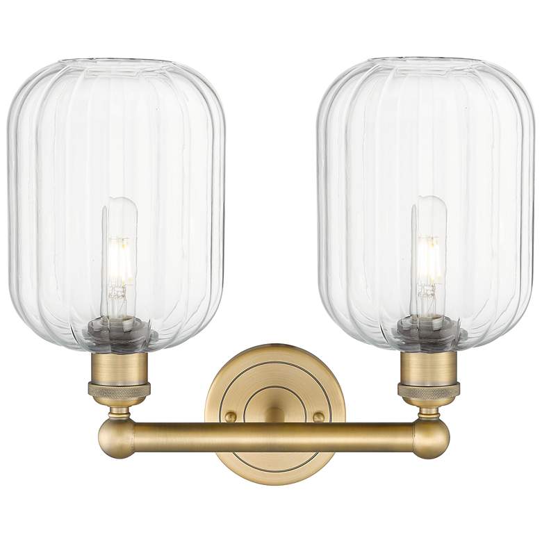 Image 2 Edison Preston 16"W 2-Lt Brushed Brass Bath Light w/ Clear Jar Shade more views