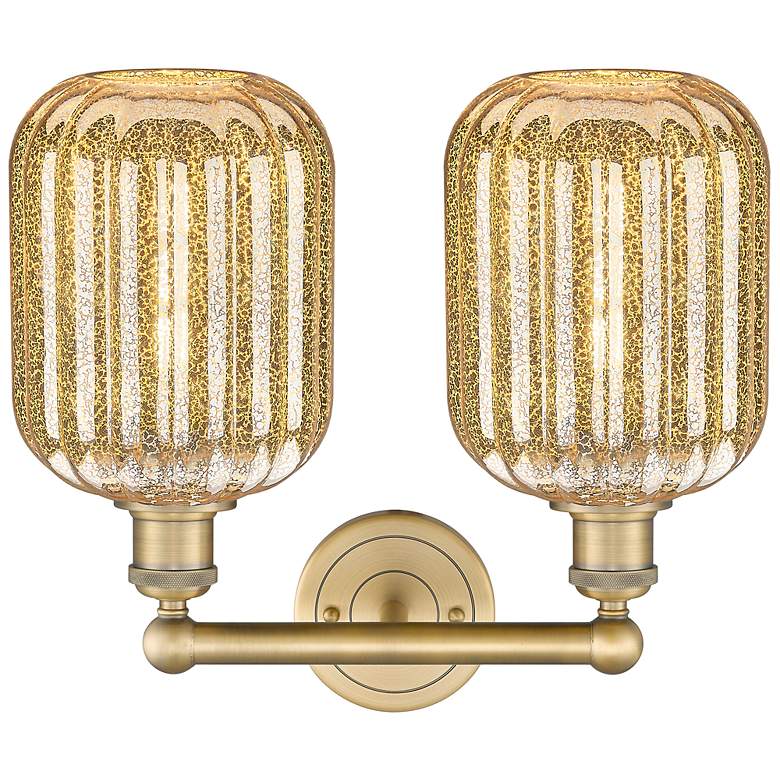 Image 2 Edison Preston 16"W 2-Lt Brushed Brass Bath Light w/ Mercury Jar Shade more views