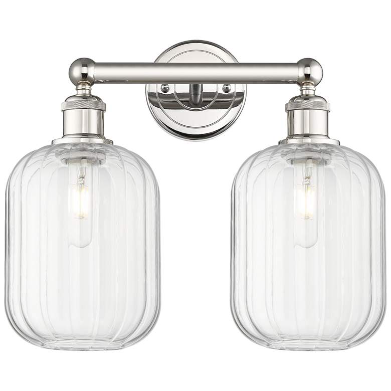 Image 1 Edison Preston 16"W 2-Lt Polished Nickel Bath Light w/ Clear Jar Shade