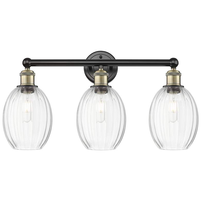 Image 1 Edison Preston 24"W 3 Light Black Brass Bath Light w/ Clear Bulb Shade
