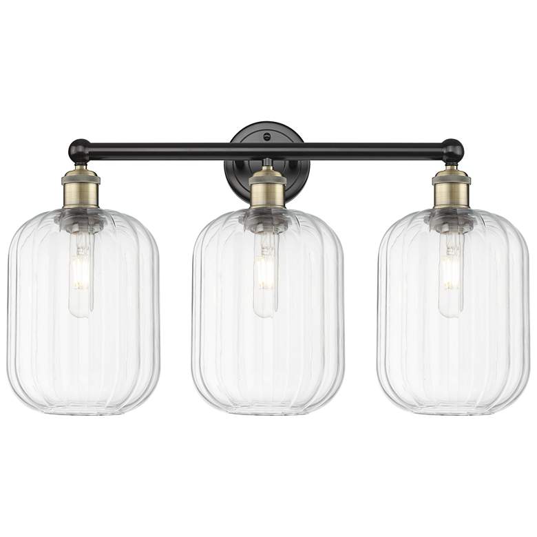 Image 1 Edison Preston 25"W 3 Light Black Brass Bath Light w/ Clear Jar Shade