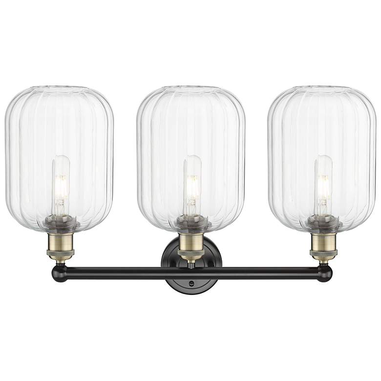 Image 2 Edison Preston 25"W 3 Light Black Brass Bath Light w/ Clear Jar Shade more views