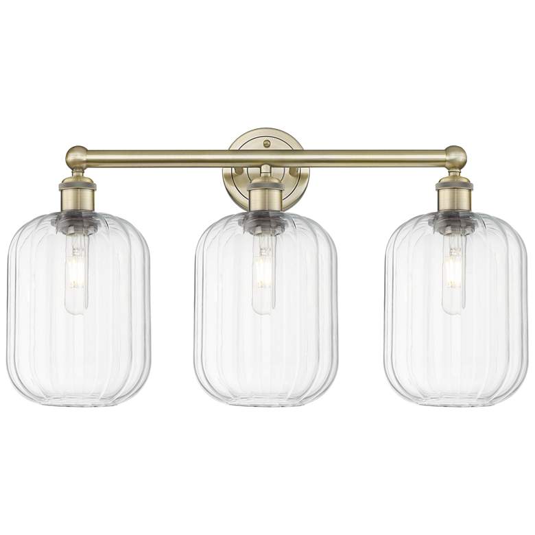 Image 1 Edison Preston 25"W 3 Light Brass Vanity Light With Clear Jar Shade