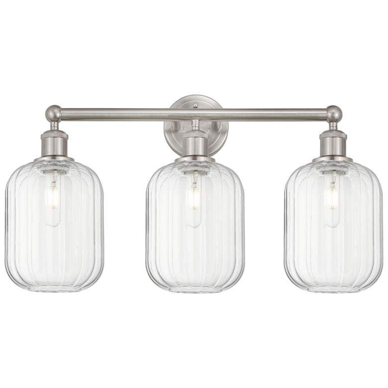 Image 1 Edison Preston 25"W 3 Light Nickel Bath Light w/ Clear Jar Shade