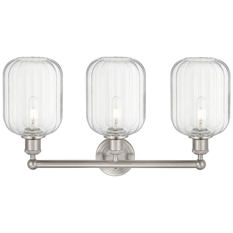 Image 2 Edison Preston 25"W 3 Light Nickel Bath Light w/ Clear Jar Shade more views