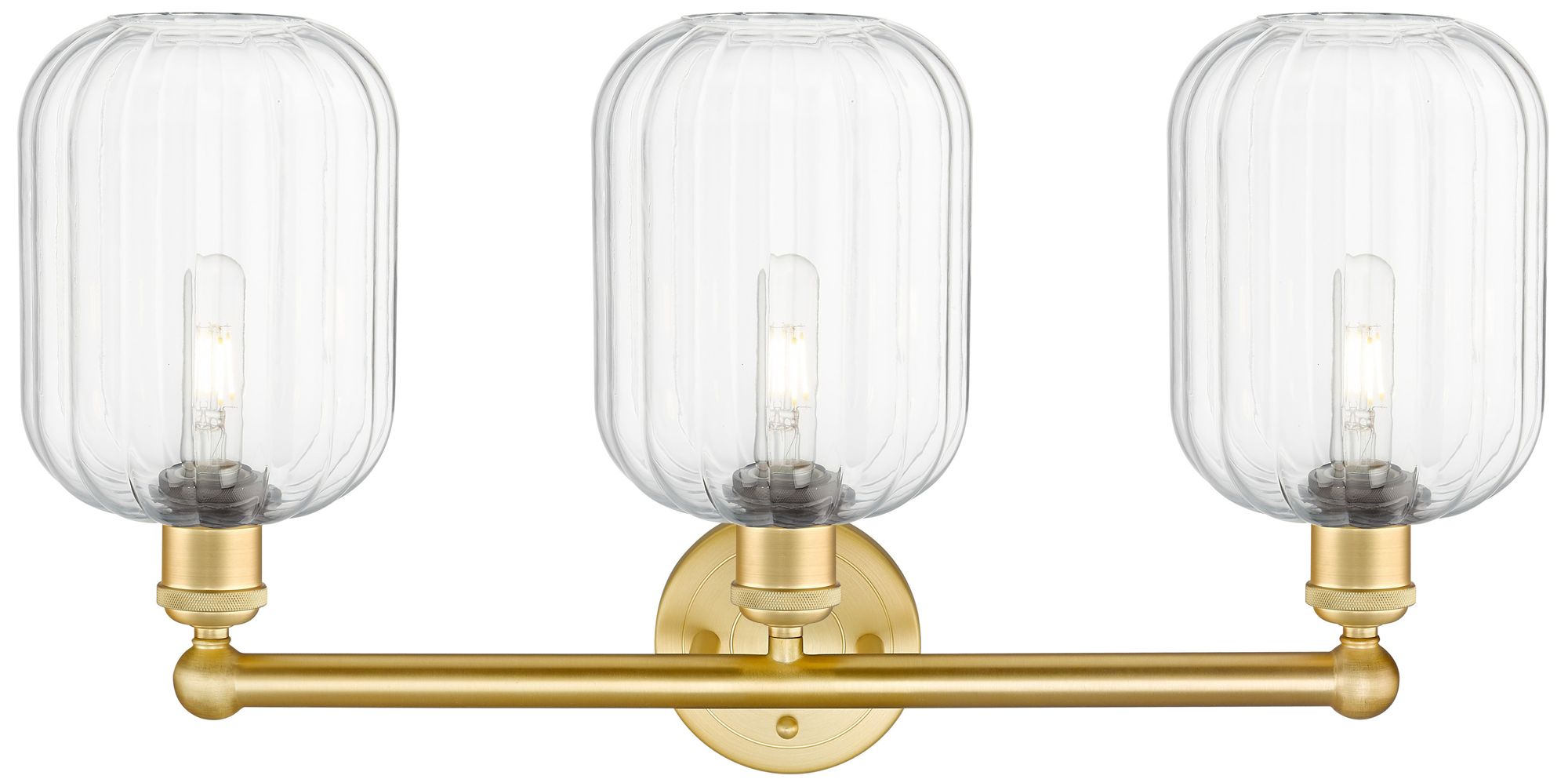 Image 2 Edison Preston 25"W 3 Light Satin Gold Vanity Light w/ Clear Jar Shade more views