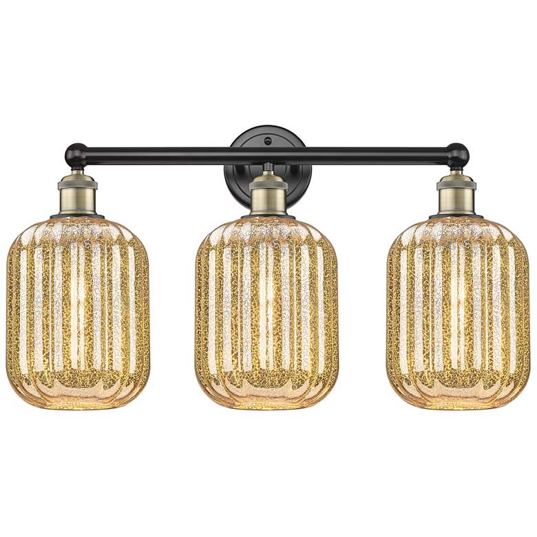 Image 1 Edison Preston 25"W 3-Lt Black Brass Bath Light w/ Mercury Jar Shade