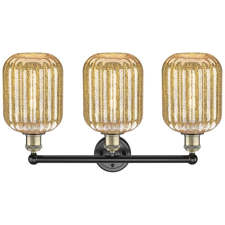 Image 2 Edison Preston 25"W 3-Lt Black Brass Bath Light w/ Mercury Jar Shade more views