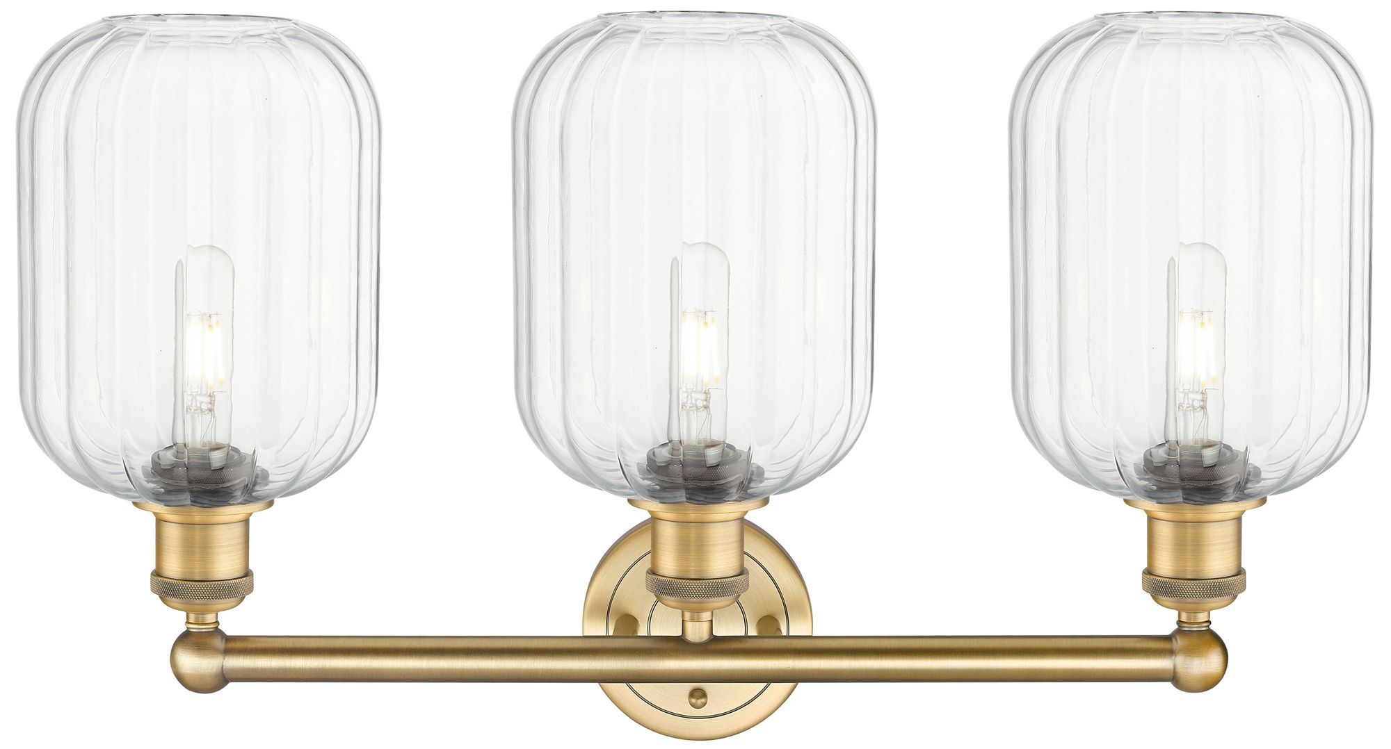 Image 2 Edison Preston 25"W 3-Lt Brushed Brass Bath Light w/ Clear Jar Shade more views