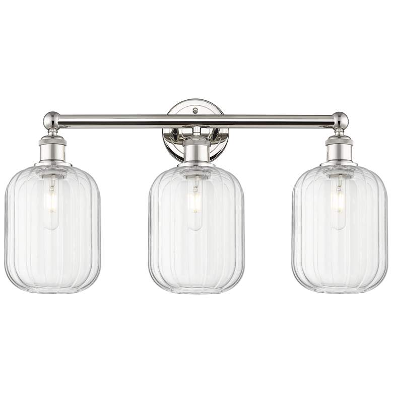 Image 1 Edison Preston 25"W 3-Lt Polished Nickel Bath Light w/ Clear Jar Shade