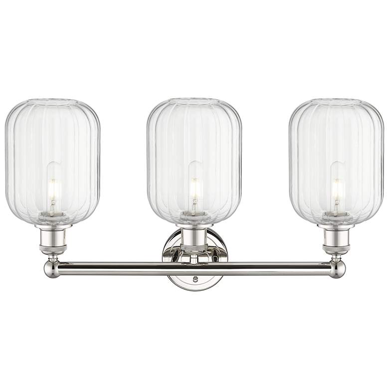 Image 2 Edison Preston 25"W 3-Lt Polished Nickel Bath Light w/ Clear Jar Shade more views