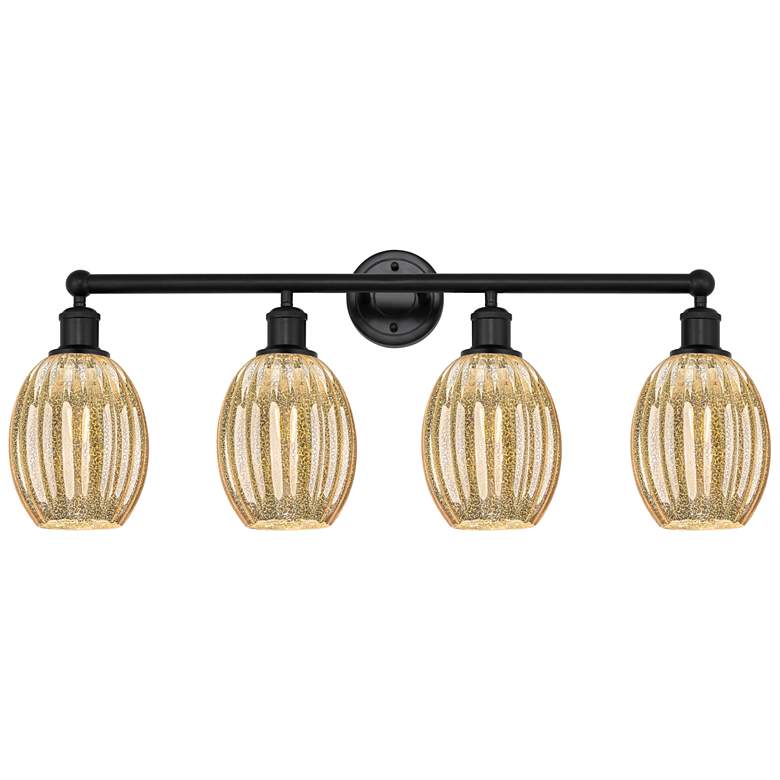Image 1 Edison Preston 33"W 4 Light Black Vanity Light w/ Mercury Bulb Shade
