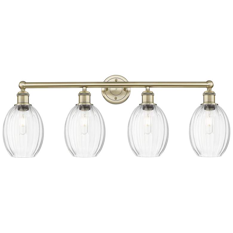 Image 1 Edison Preston 33"W 4 Light Brass Vanity Light With Clear Bulb Shade