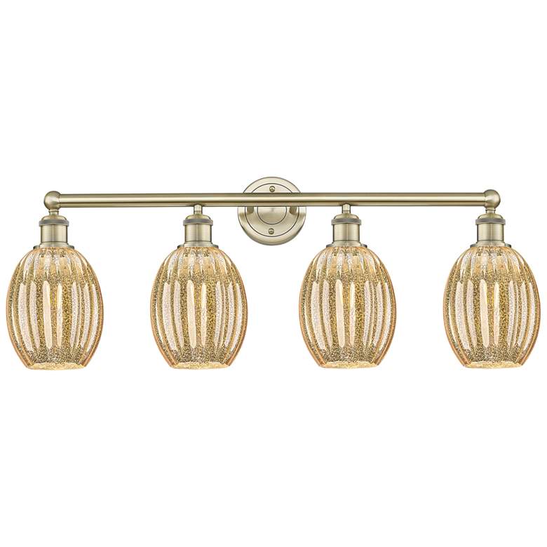 Image 1 Edison Preston 33"W 4 Light Brass Vanity Light With Mercury Bulb Shade