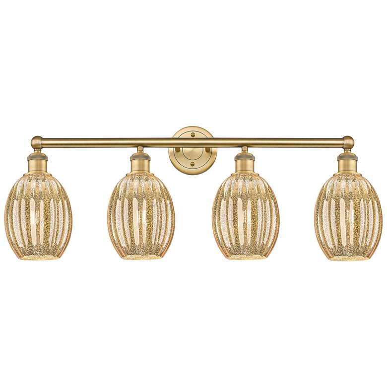 Image 1 Edison Preston 33"W 4 Light Brushed Brass Vanity w/ Mercury Bulb Shade