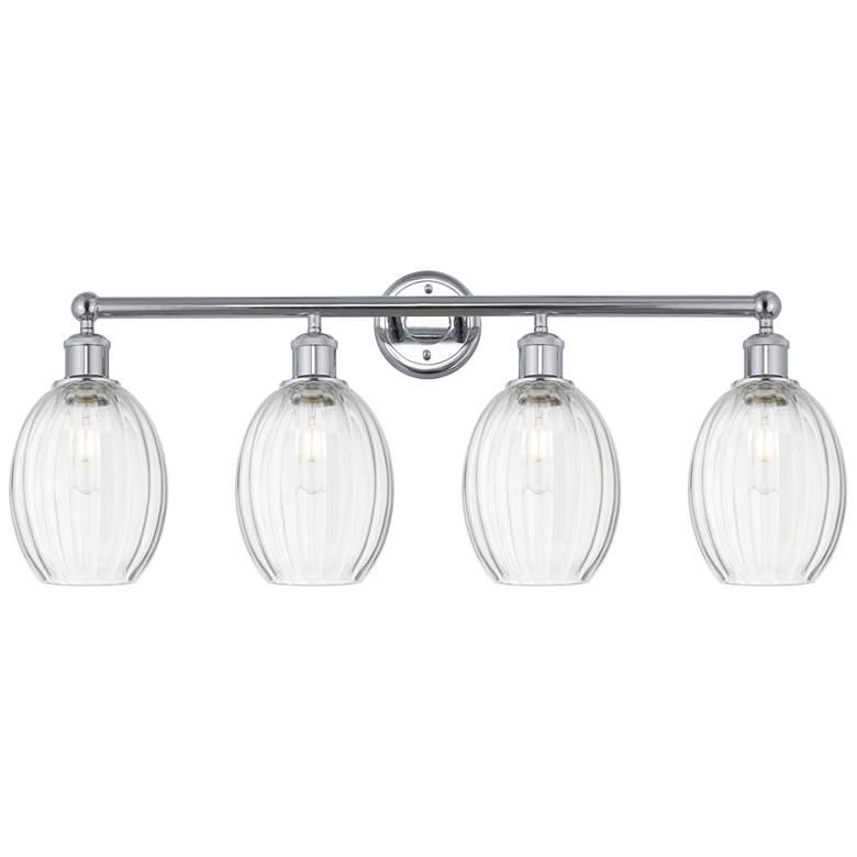 Image 1 Edison Preston 33"W 4 Light Chrome Vanity Light w/ Clear Bulb Shade