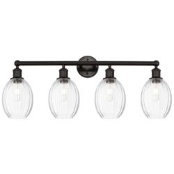 Edison Preston 33"W 4 Light Oiled Bronze Vanity w/ Clear Bulb Shade