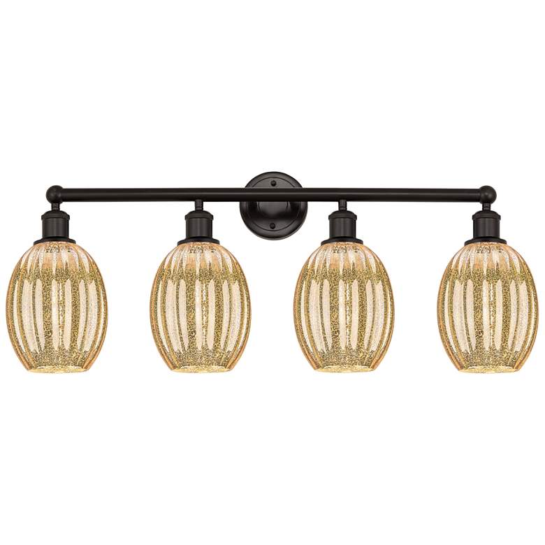 Image 1 Edison Preston 33"W 4 Light Oiled Bronze Vanity w/ Mercury Bulb Shade