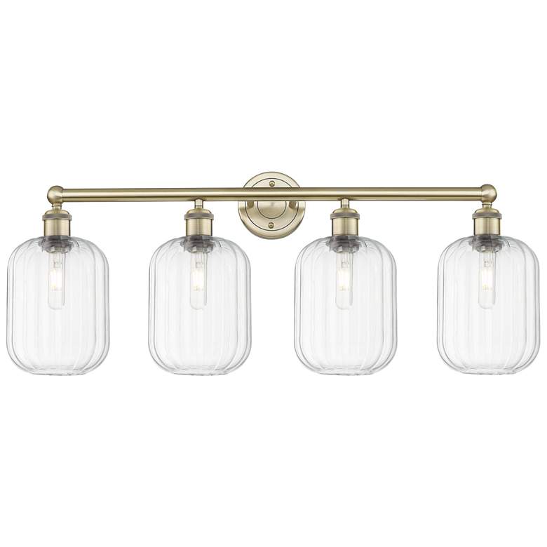 Image 1 Edison Preston 34"W 4 Light Brass Vanity Light With Clear Jar Shade