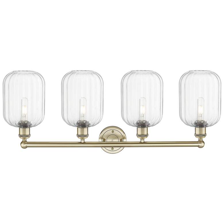 Image 2 Edison Preston 34"W 4 Light Brass Vanity Light With Clear Jar Shade more views