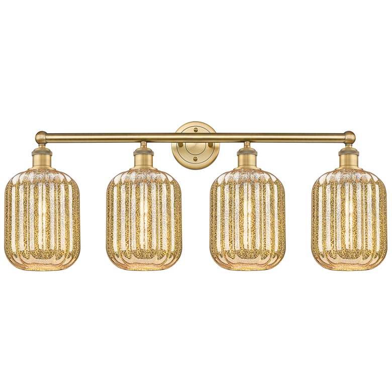 Image 1 Edison Preston 34"W 4 Light Brushed Brass Vanity w/ Mercury Jar Shade