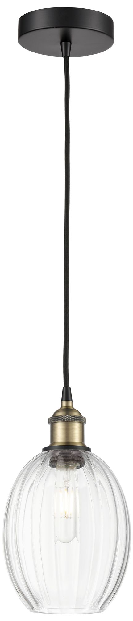 Edison Preston 6"W Black Brass Cord Mini Pendant w/ Clear Bulb Shade