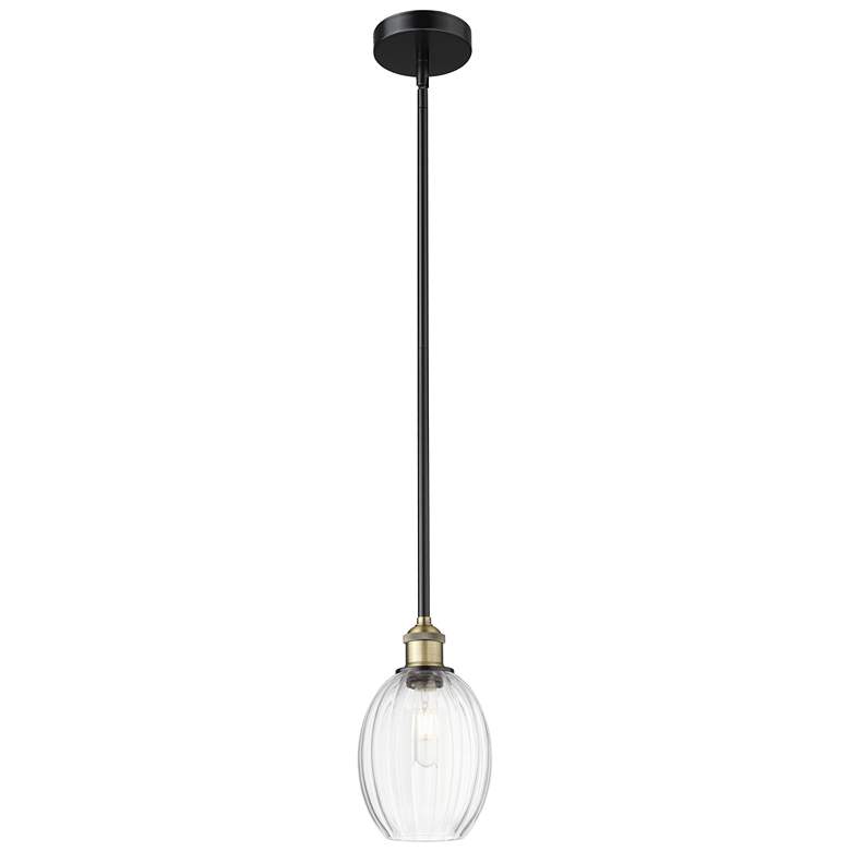 Image 1 Edison Preston 6"W Black Brass Stem Mini Pendant w/ Clear Bulb Shade