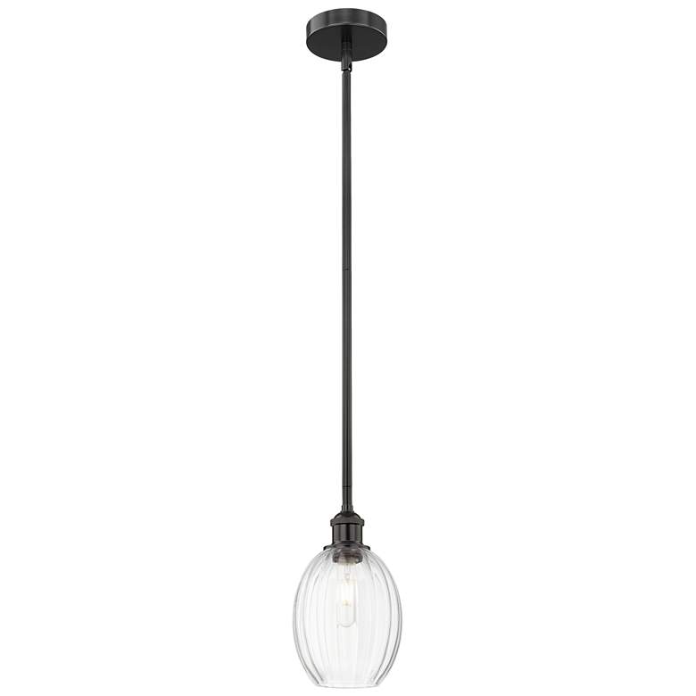 Image 1 Edison Preston 6"W Black Stem Hung Mini Pendant w/ Clear Bulb Shade