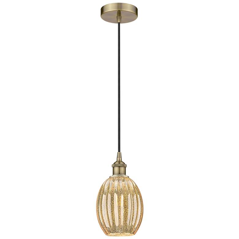 Image 1 Edison Preston 6"W Brass Cord Hung Mini Pendant w/ Mercury Bulb Shade