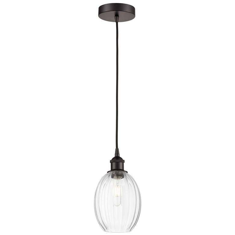 Image 1 Edison Preston 6"W Oiled Bronze Cord Mini Pendant w/ Clear Bulb Shade
