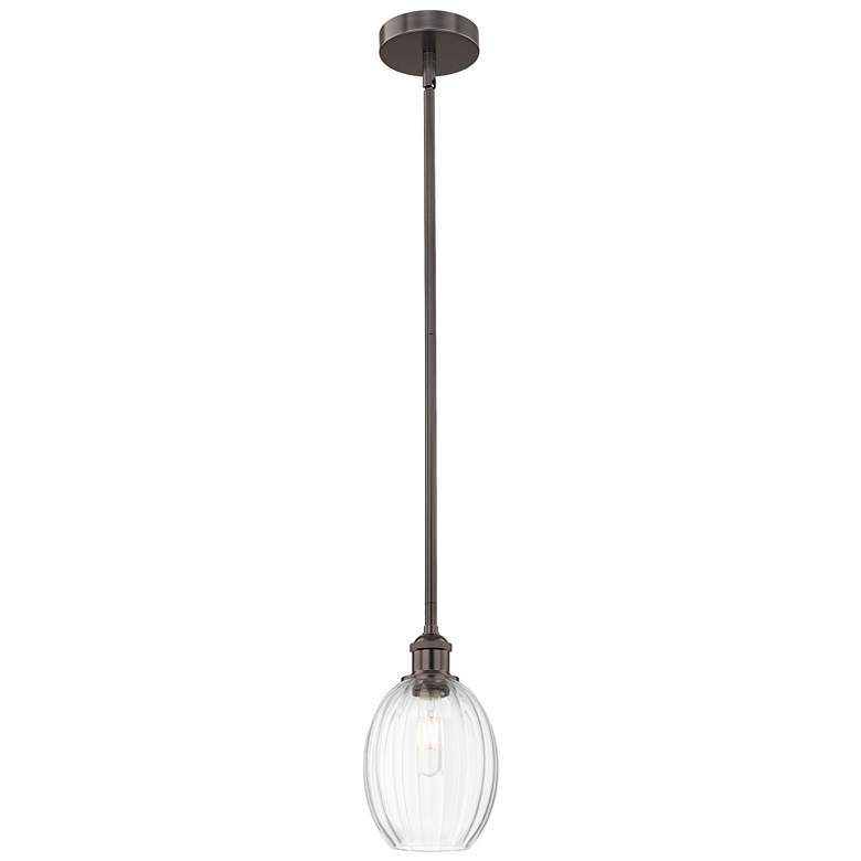 Image 1 Edison Preston 6"W Oiled Bronze Stem Mini Pendant w/ Clear Bulb Shade