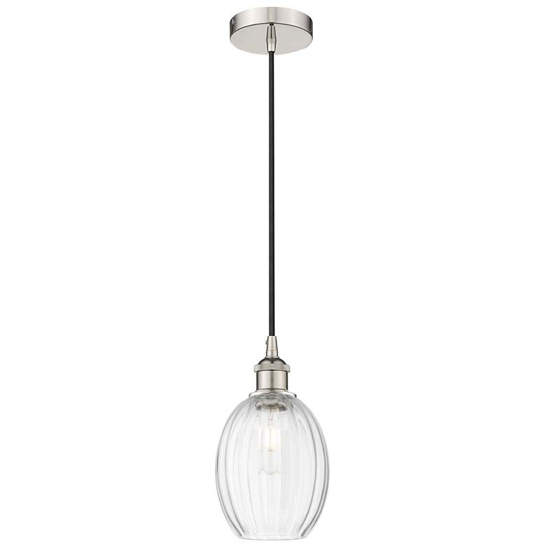 Image 1 Edison Preston 6"W Polished Nickel Cord Pendant w/ Clear Bulb Shade