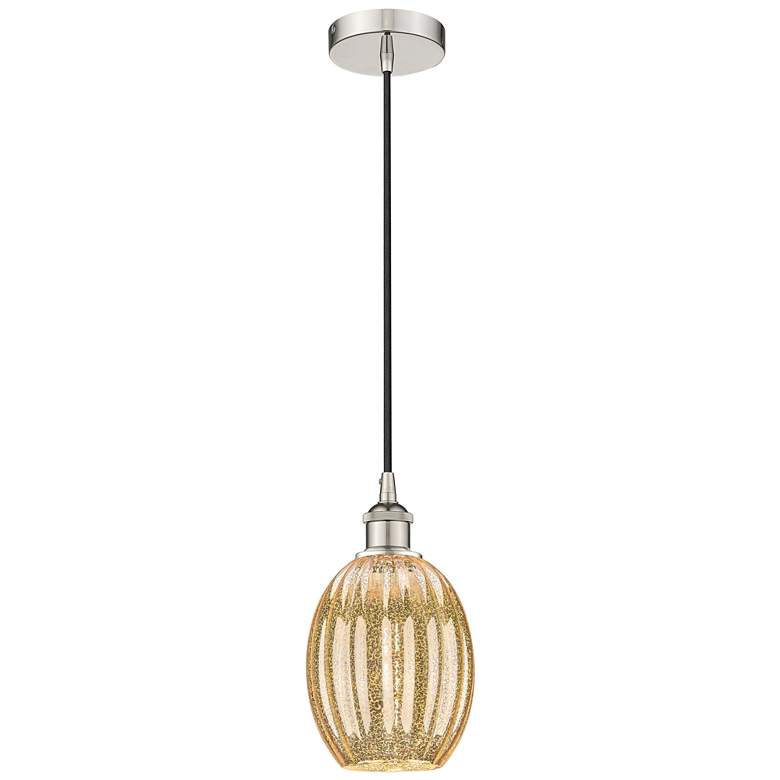 Image 1 Edison Preston 6"W Polished Nickel Cord Pendant w/ Mercury Bulb Shade