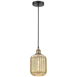 Edison Preston 7"W Black Brass Cord Mini Pendant w/ Mercury Jar Shade