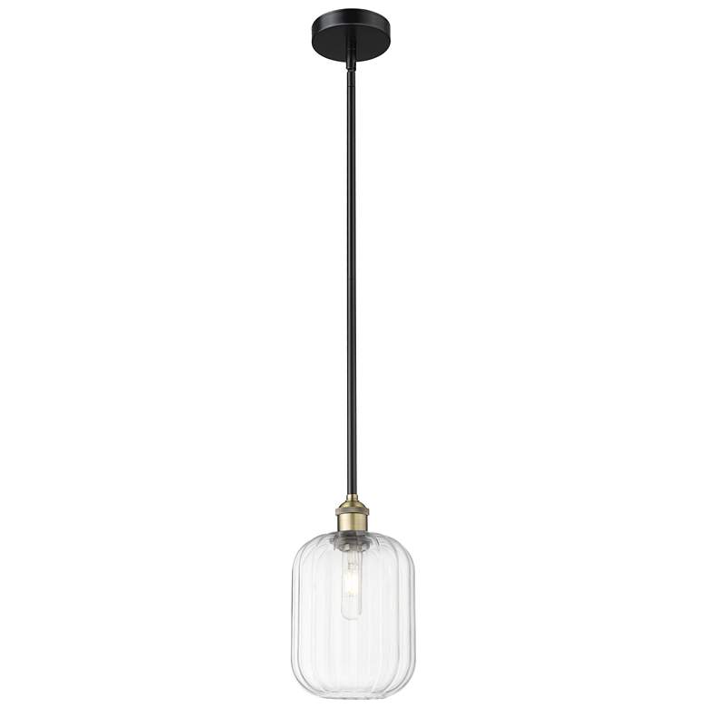 Image 1 Edison Preston 7"W Black Brass Stem Mini Pendant w/ Clear Jar Shade