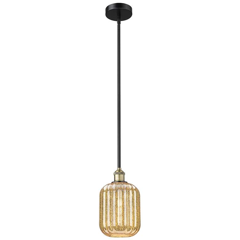 Image 1 Edison Preston 7"W Black Brass Stem Mini Pendant w/ Mercury Jar Shade