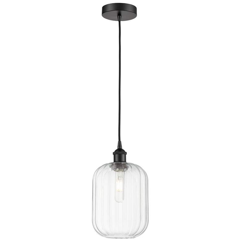 Image 1 Edison Preston 7"W Black Cord Hung Mini Pendant w/ Clear Jar Shade
