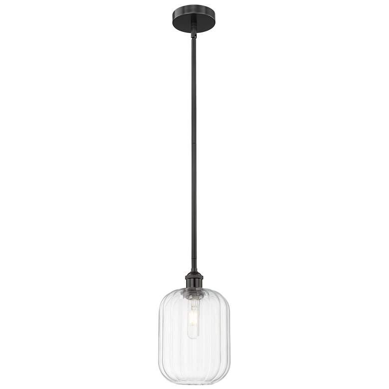 Image 1 Edison Preston 7"W Black Stem Hung Mini Pendant w/ Clear Jar Shade