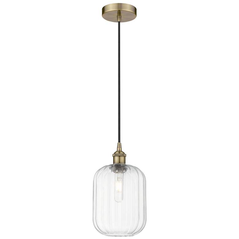 Image 1 Edison Preston 7"W Brass Cord Hung Mini Pendant With Clear Jar Shade