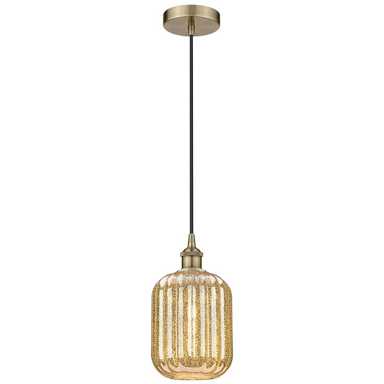 Image 1 Edison Preston 7"W Brass Cord Hung Mini Pendant With Mercury Jar Shade
