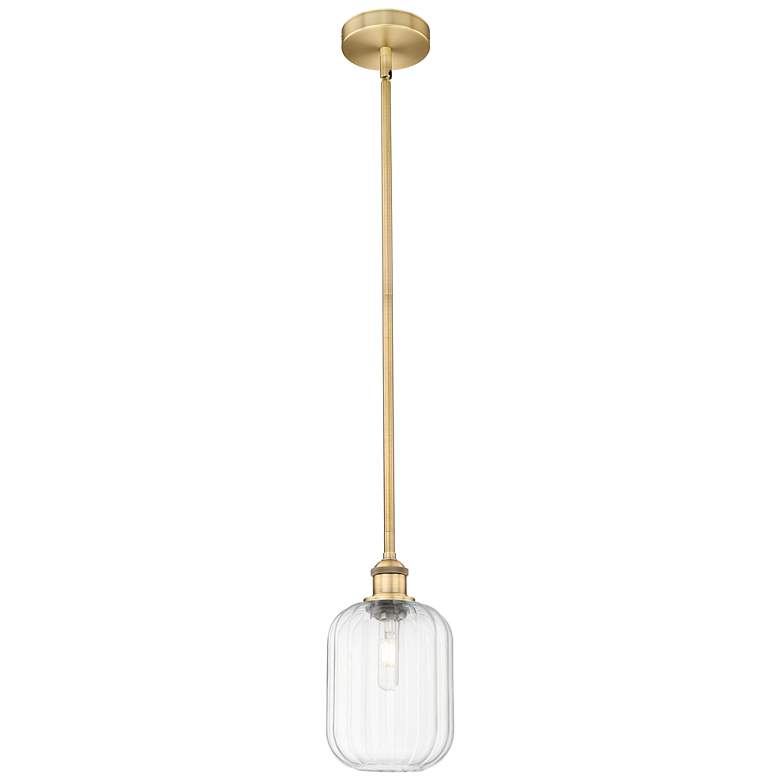 Image 1 Edison Preston 7"W Brushed Brass Stem Mini Pendant w/ Clear Jar Shade