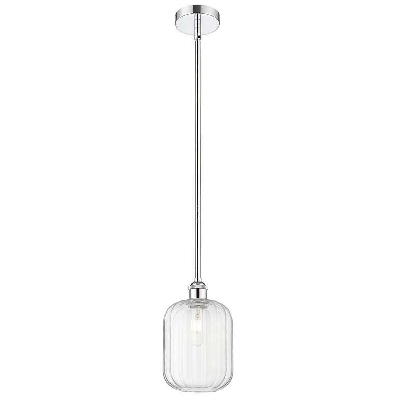 Image 1 Edison Preston 7"W Chrome Stem Hung Mini Pendant w/ Clear Jar Shade