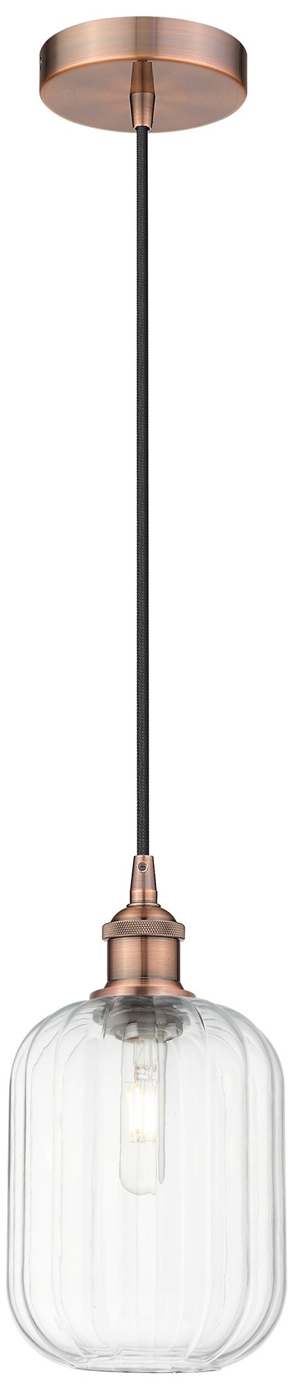Edison Preston 7"W Copper Cord Hung Mini Pendant With Clear Jar Shade